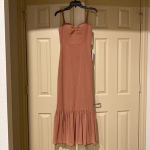 NWT Ruffled Strappy Long Midi Bridesmaid Orange Pink Flowy Dress